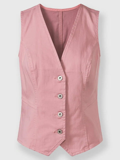 Gilets in denim with neckline in V and buttons decorative