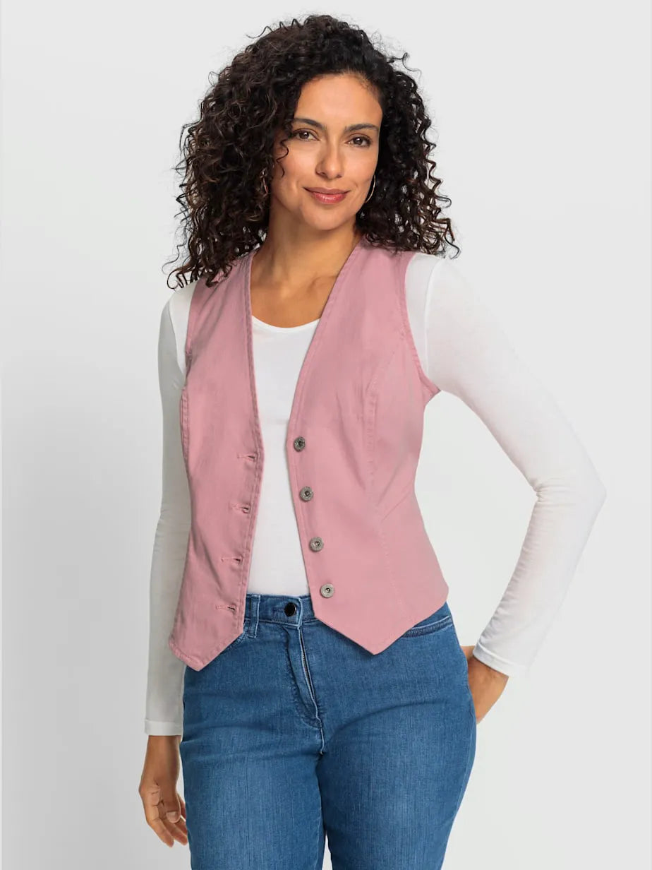 Gilets in denim with neckline in V and buttons decorative