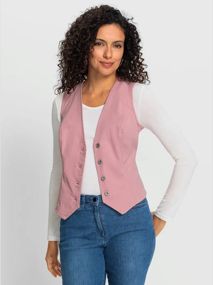 Gilets in denim with neckline in V and buttons decorative