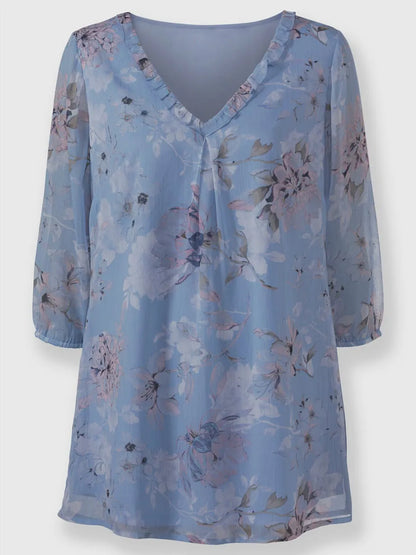 tunic long with collar in V with sleeves transparentes