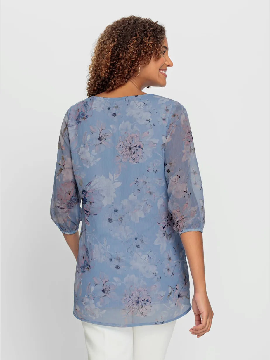 tunic long with collar in V with sleeves transparentes