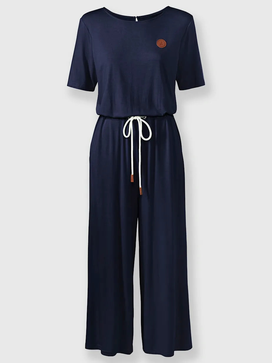 jumpsuit with collar rond and sleeves courtes with legs wide