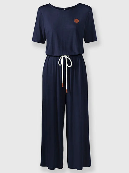 jumpsuit with collar rond and sleeves courtes with legs wide