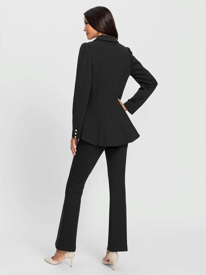 Tailleurs pantalons with collar with revers and sleeves bouffantes
