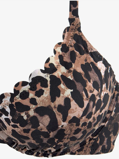 top of swimsuit with armatures with printed leopard and edges wavy