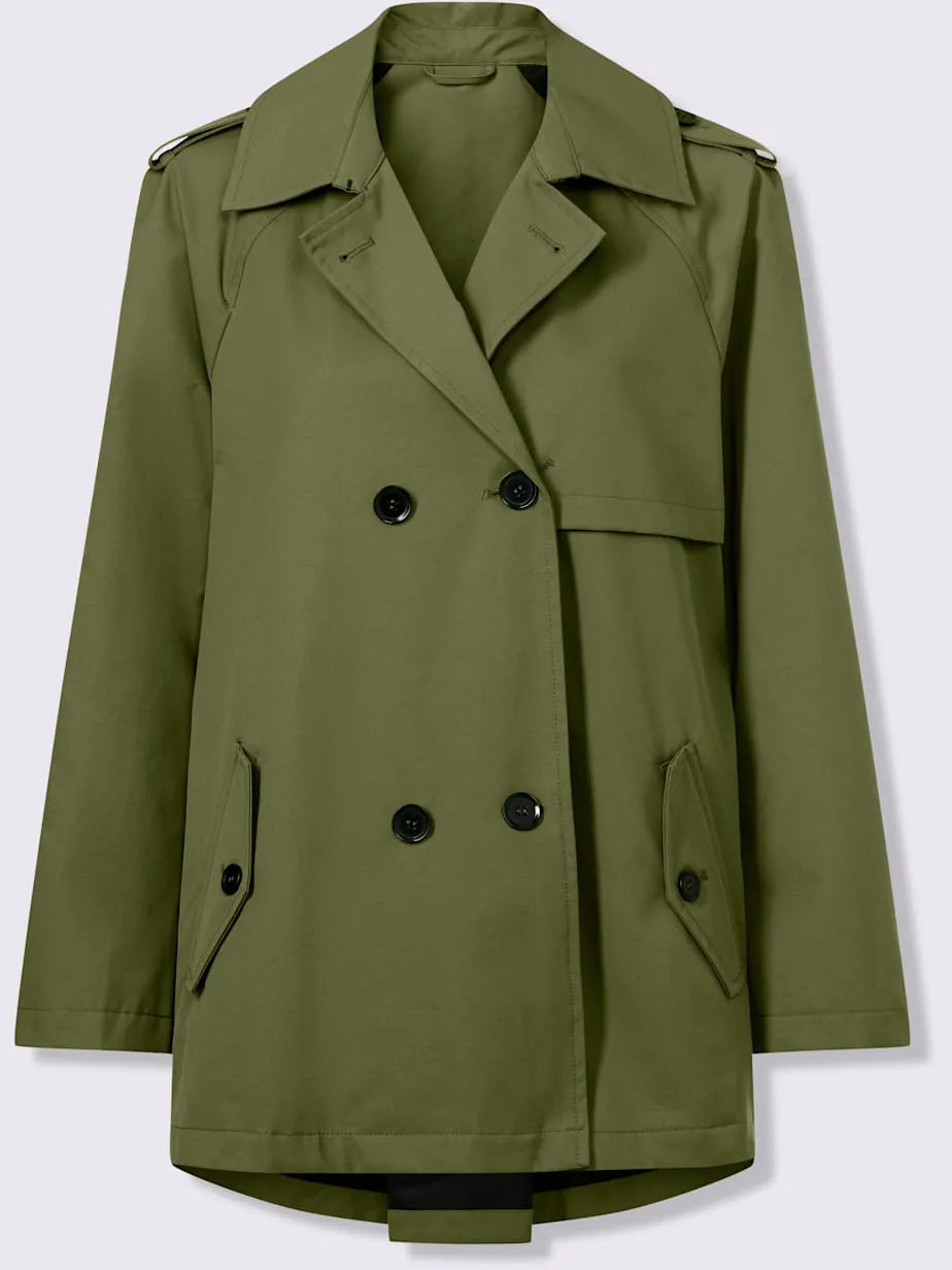Trench-coat long with collar with revers and pockets.