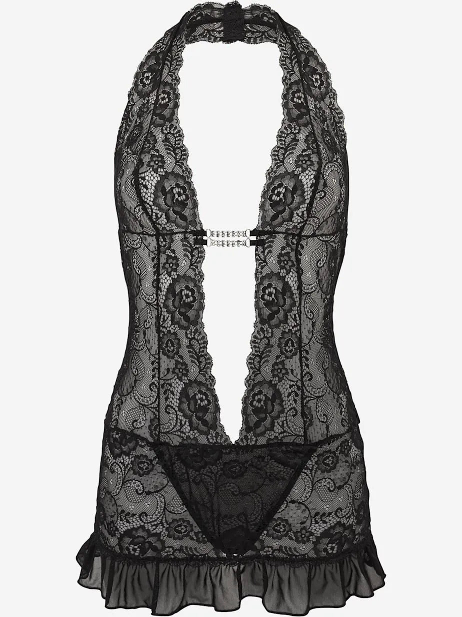 bodysuit with strap to the neck combined erotic in lace with jolie neckline profonde