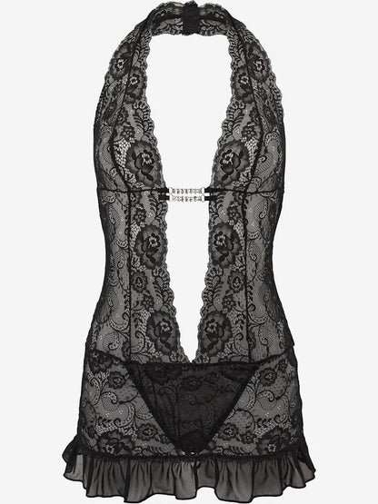 bodysuit with strap to the neck combined erotic in lace with jolie neckline profonde
