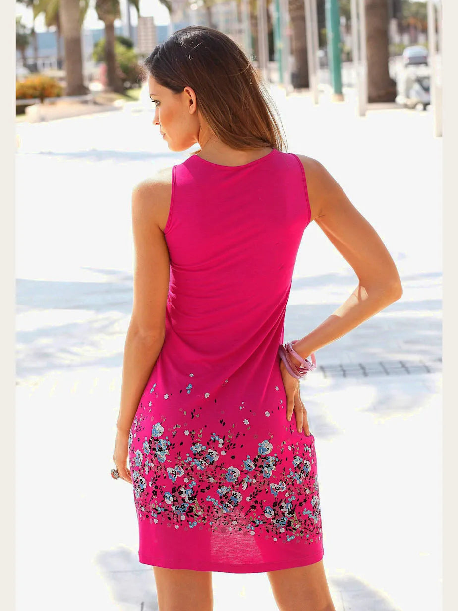 dress summer sans sleeves with patterns floraux with details pleated