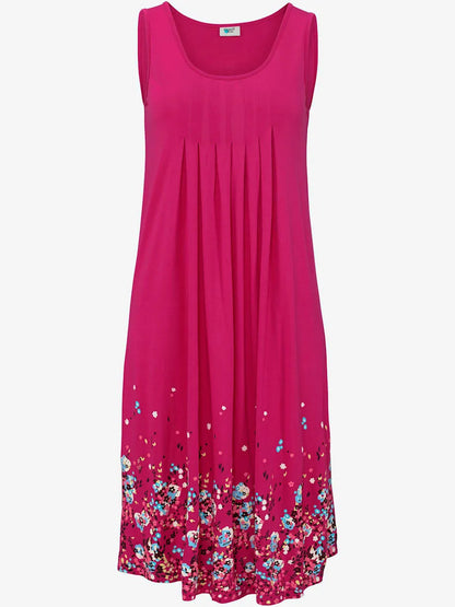 dress summer sans sleeves with patterns floraux with details pleated