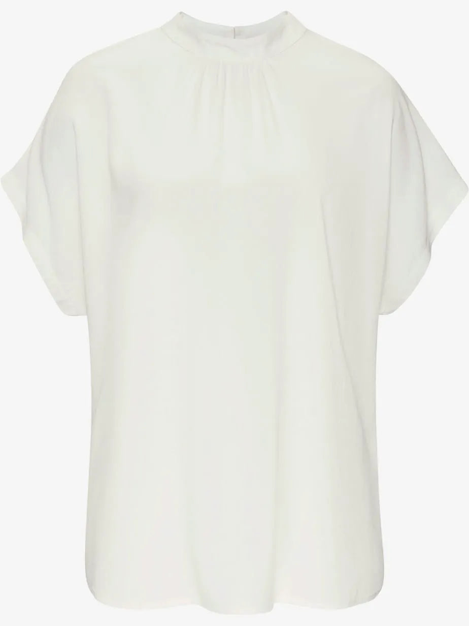 blouse summer collar montant with mancherons and hem straight