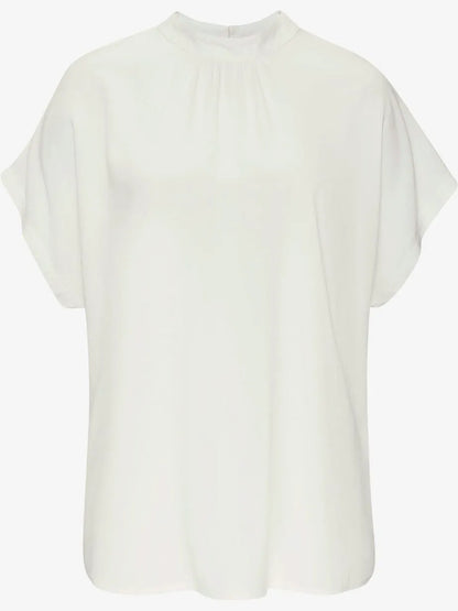 blouse summer collar montant with mancherons and hem straight